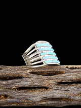Anillo con incrustaciones Zuni de color turquesa, talla 8