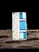 Navajo Turquoise and Opalite Inlay Ring, Size 9