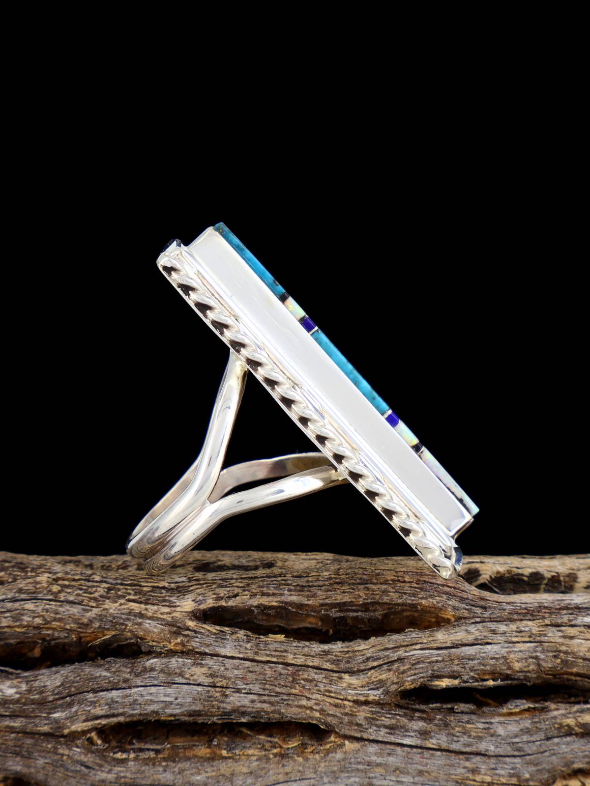Navajo Turquoise and Opalite Inlay Ring, Size 9