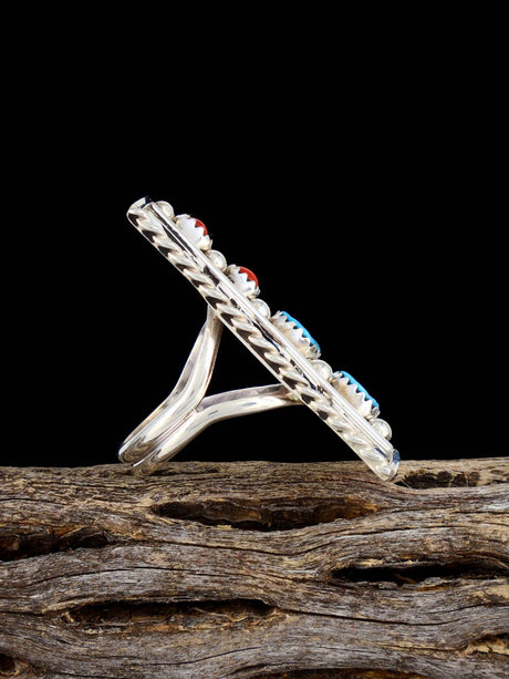 Navajo Turquoise and Coral Ring, Size 7 1/2