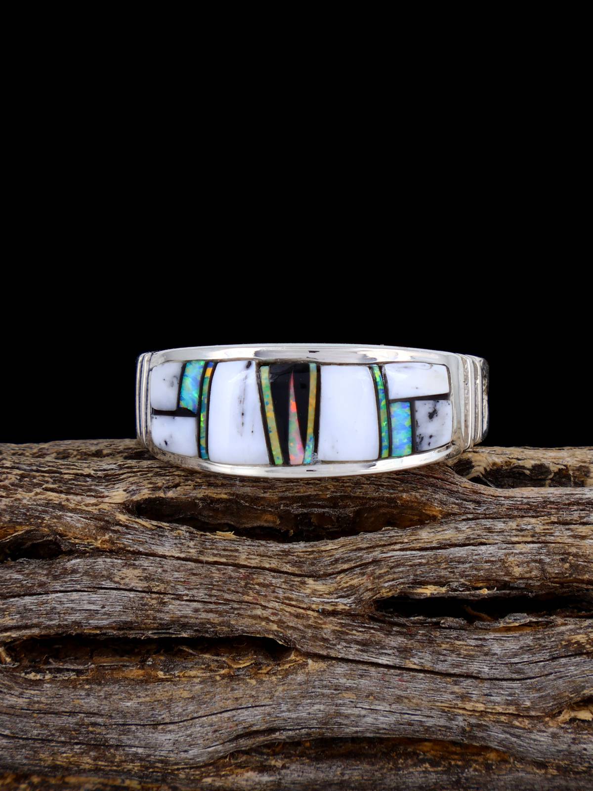 Navajo White Buffalo Inlay Ring Size 12 1/2
