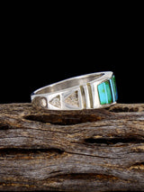 Anillo con incrustaciones de turquesa y oro de Sonora, talla 12