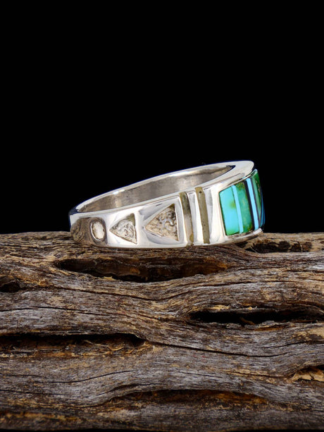 Navajo Onyx and Turquoise Inlay Ring Size 11 1/2