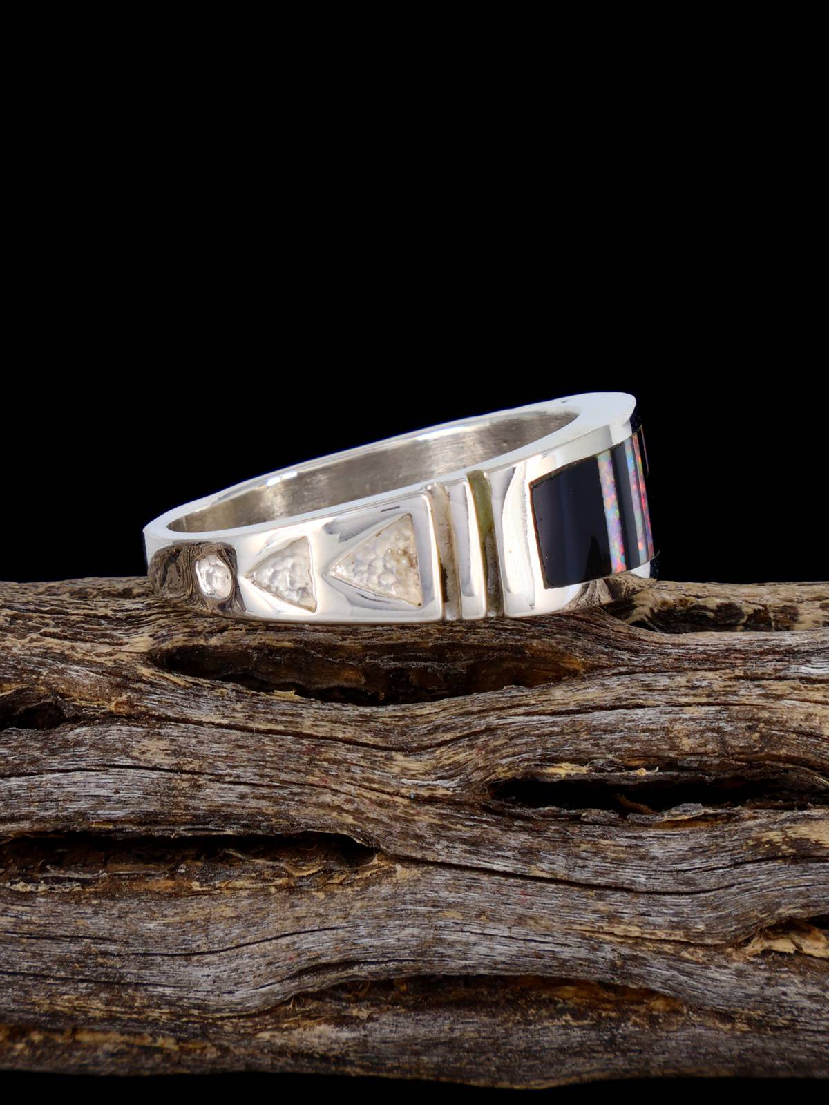 Navajo Onyx and Opalite Inlay Ring Size 11