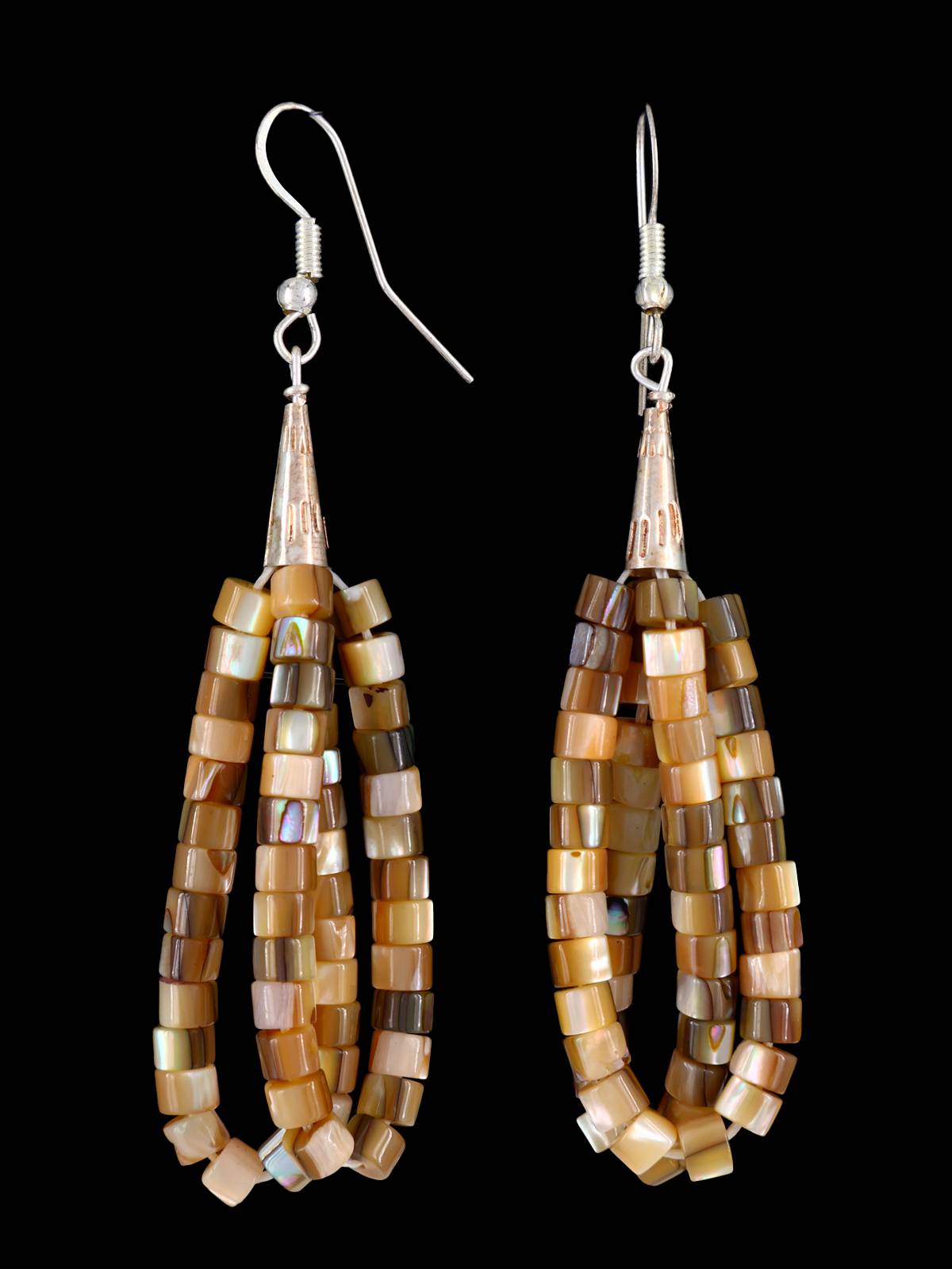 Navajo Sterling Silver Abalone Beaded Dangle Earrings
