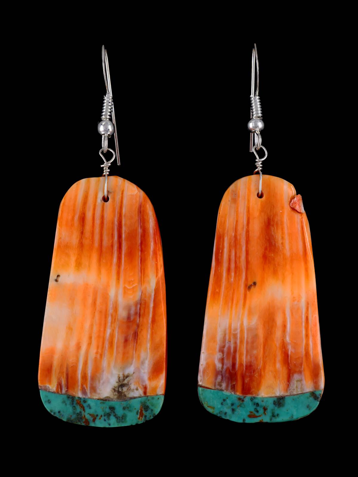 Navajo Spiny Oyster and Turquoise Dangle Earrings
