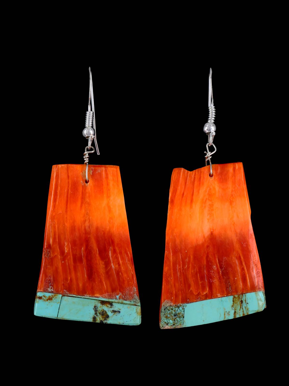 Navajo Spiny Oyster and Turquoise Dangle Earrings