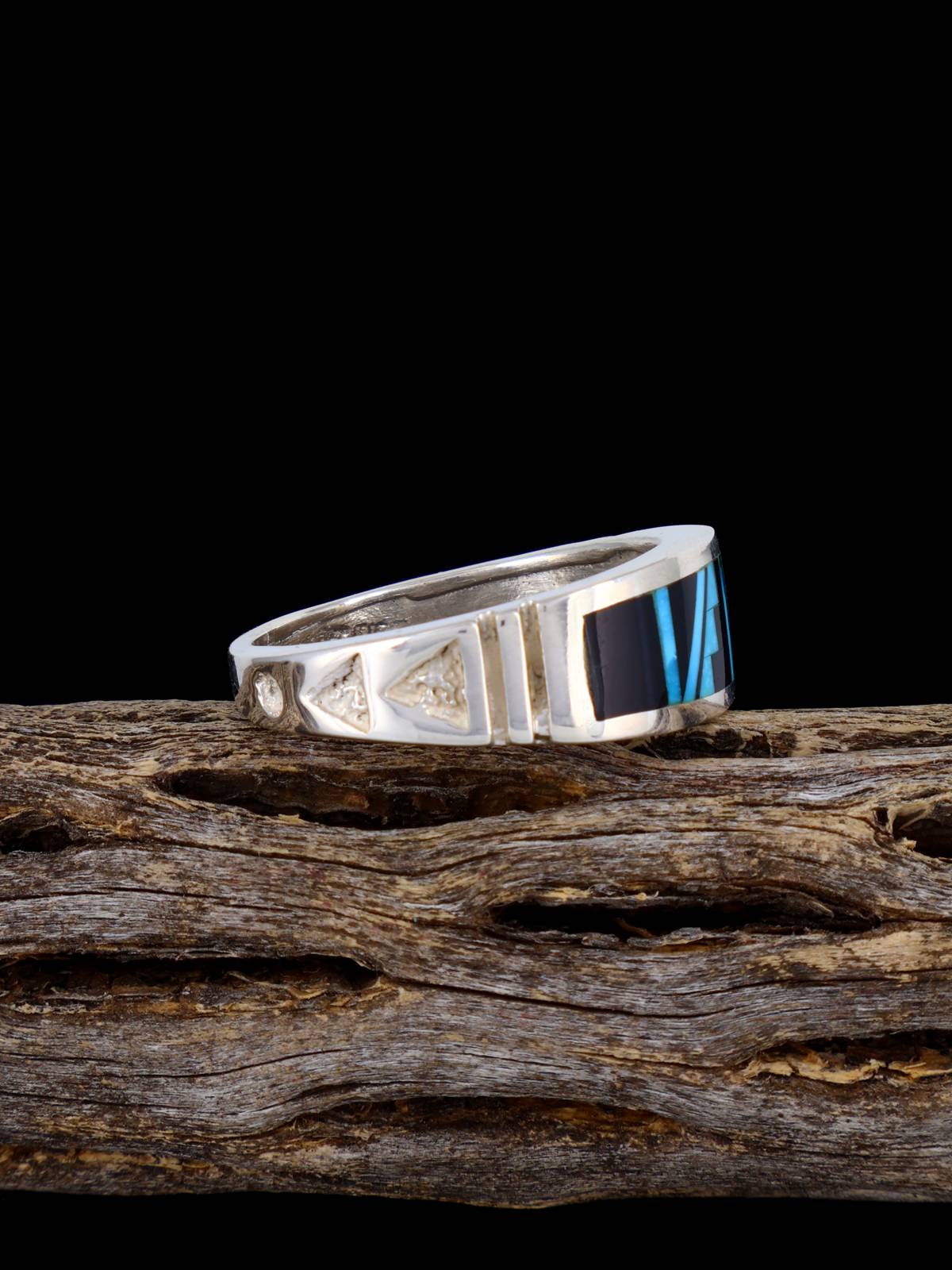 Navajo Onyx and Turquoise Inlay Ring Size 13 1/2