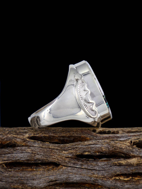 Navajo White Buffalo Inlay Ring, Size 11 1/2