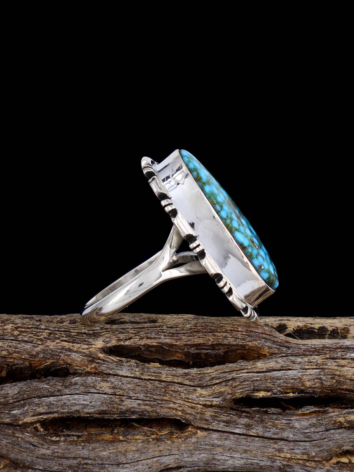 Bague turquoise Kingman amérindienne, taille 8 1/2