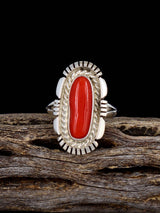 Navajo Red Coral Sterling Silver Ring, Size 6