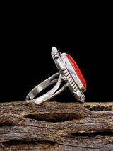 Navajo Red Coral Sterling Silver Ring, Size 5 1/2
