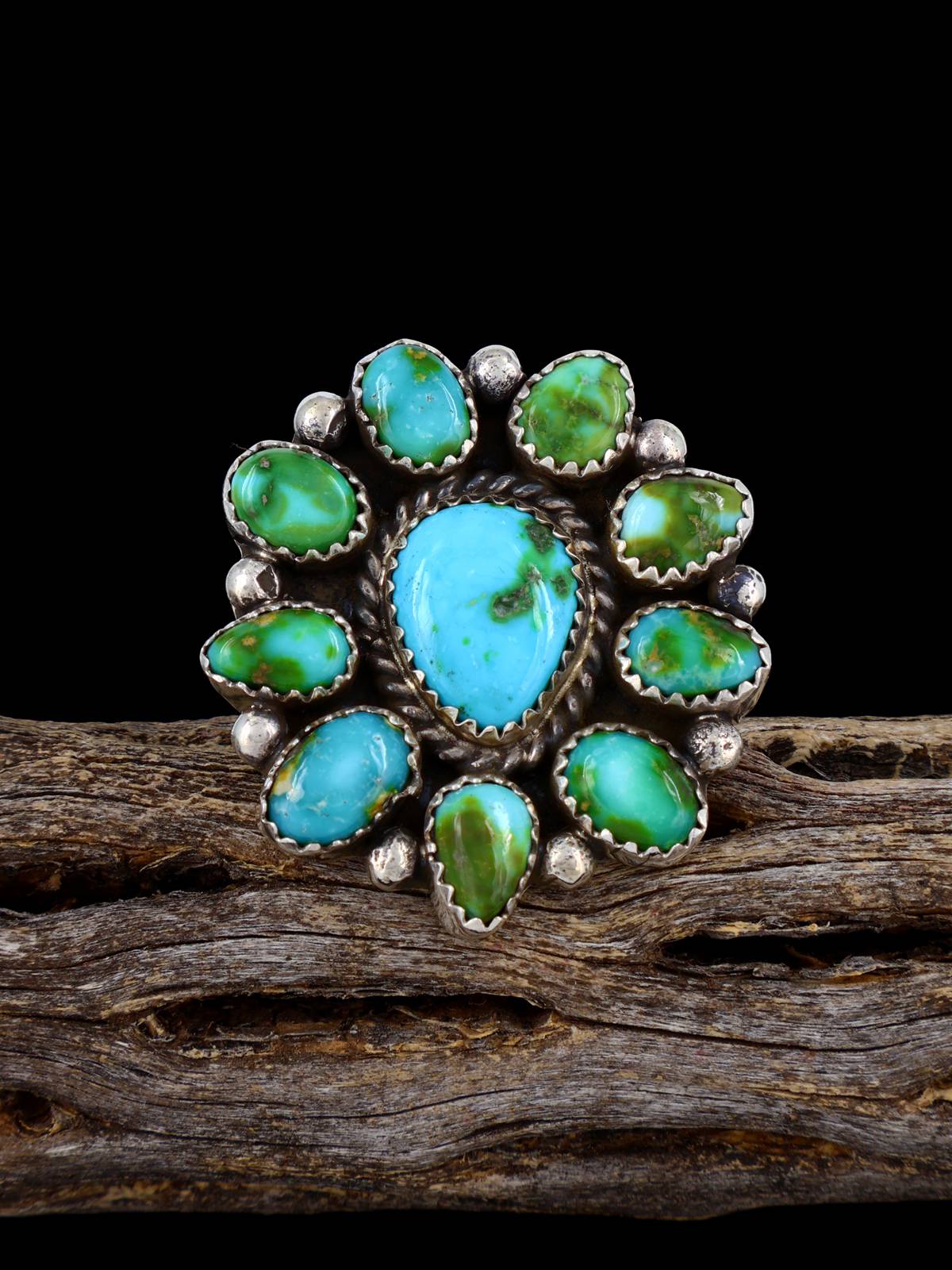 Navajo Sonoran Gold Turquoise Cluster Ring, Size 8 1/2