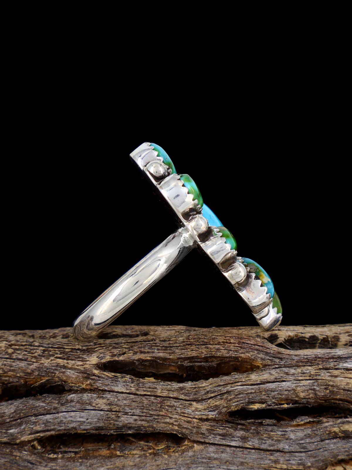 Navajo Sonoran Gold Turquoise Cluster Ring, Size 8 1/2