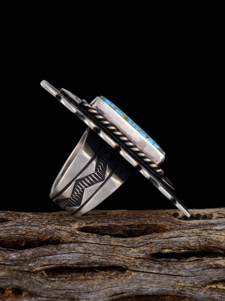 Navajo Sterling Silver Kingman Turquoise Ring, Size 8