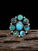 Navajo Turquoise et White Buffalo Cluster Ring, Taille 6 3/4