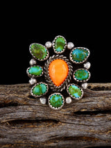 Navajo Sonoran Gold Turquoise Cluster Ring, Size 8 1/2