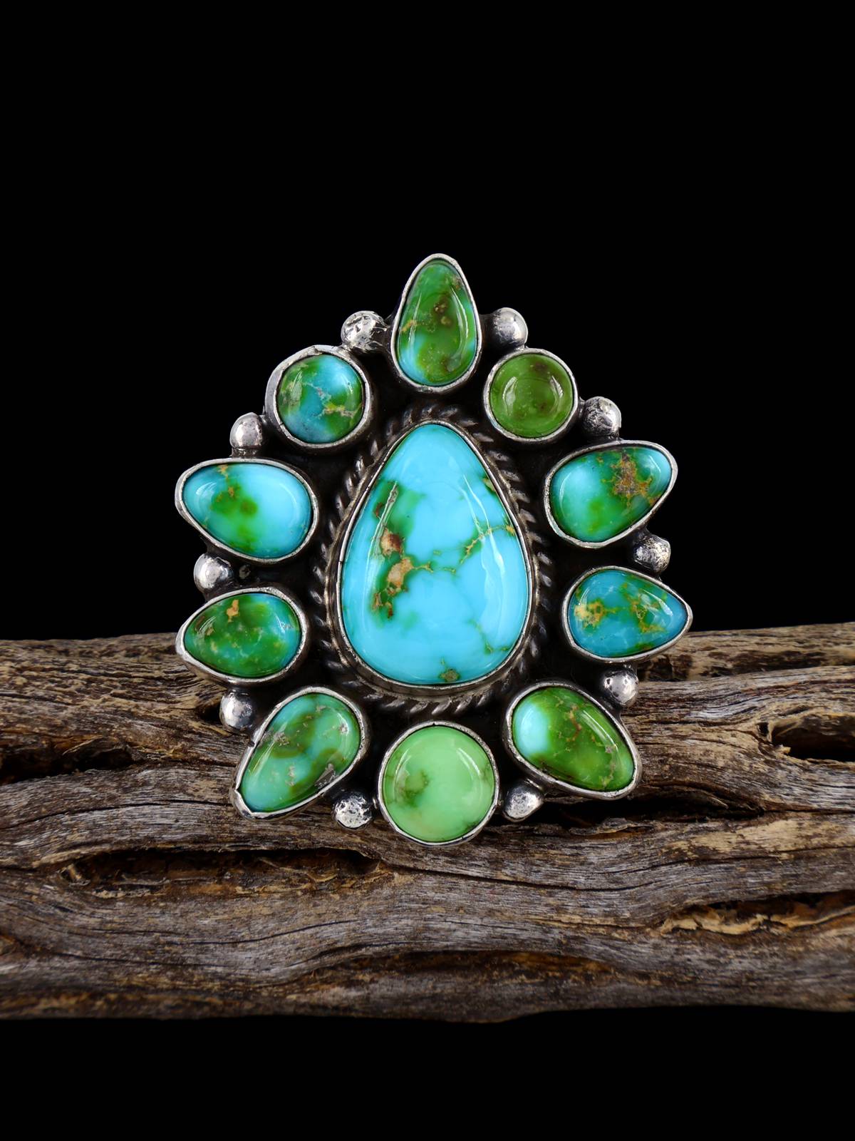 Navajo Sonoran Gold Turquoise Cluster Ring, Size 8 1/2