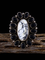 Navajo Turquoise et White Buffalo Cluster Ring, Taille 6 3/4