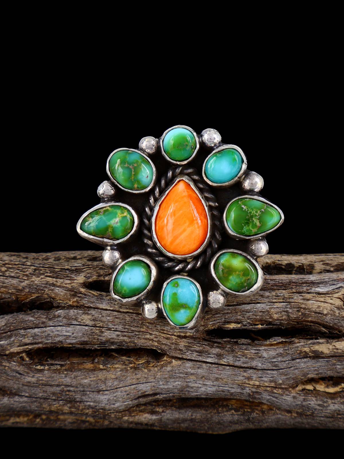Navajo Sonoran Gold Turquoise Cluster Ring, Size 8