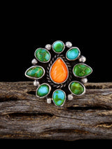 Navajo Sonoran Gold Turquoise Cluster Ring, Size 8