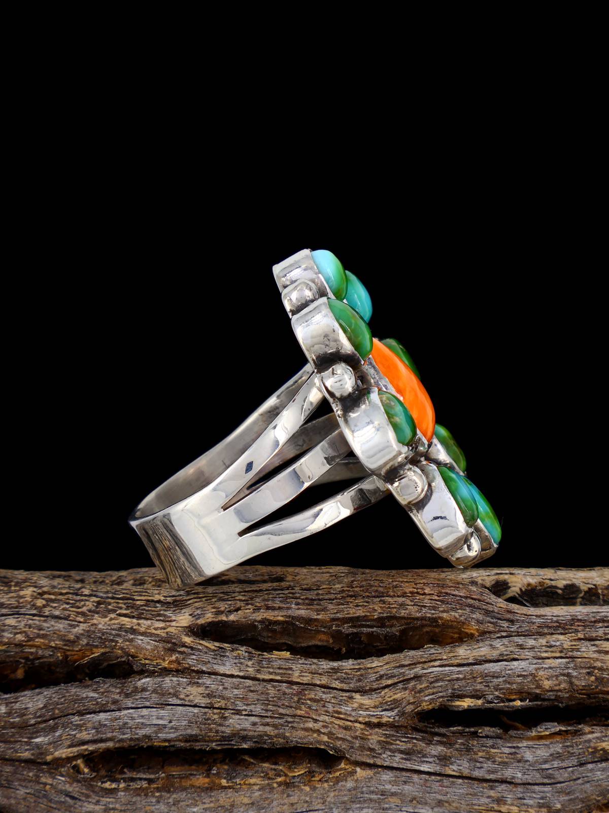 Navajo Sonoran Gold Turquoise Cluster Ring, Size 8