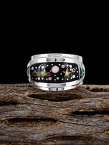 Black Jade and Opalite Night Sky Inlay Ring Size 9 1/4