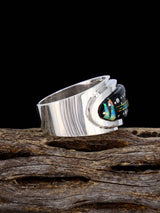 Black Jade and Opalite Night Sky Inlay Ring Size 9 1/4