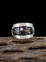 Black Jade and Opalite Night Sky Inlay Ring Size 7 1/2