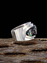 Black Jade and Opalite Night Sky Inlay Ring Size 7 1/2
