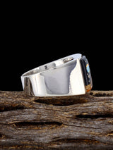 Black Jade and Opalite Night Sky Pueblo Scene Inlay Ring Size 13 1/4