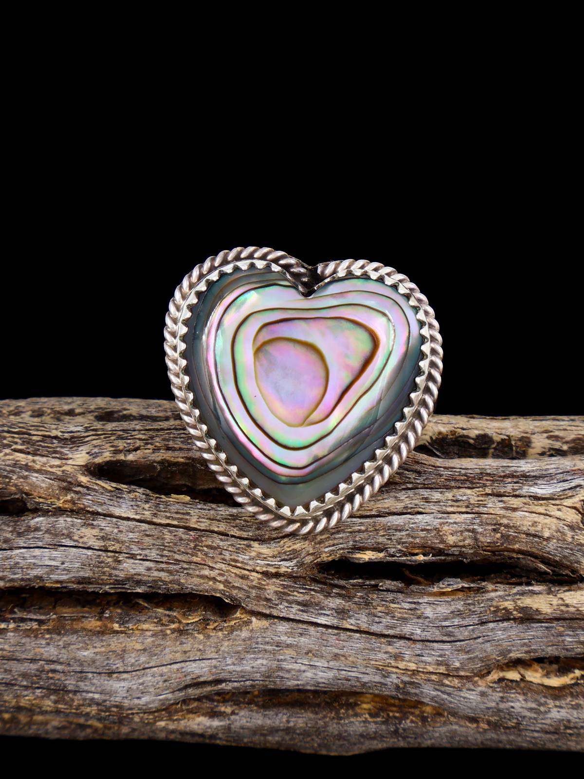 Navajo Sterling Silver Abalone Heart Ring, Size 9