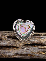 Navajo Sterling Silver Abalone Heart Ring, Size 9