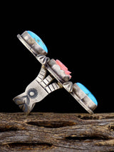 Navajo Pink Conch Rose and Turquoise Ring, Size 11 1/2