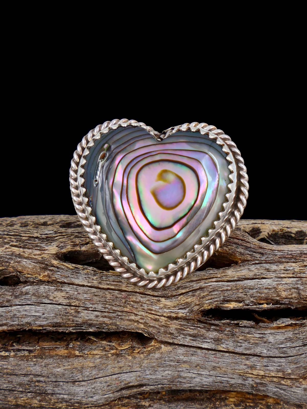 Navajo Sterling Silver Abalone Heart Ring, Size 9
