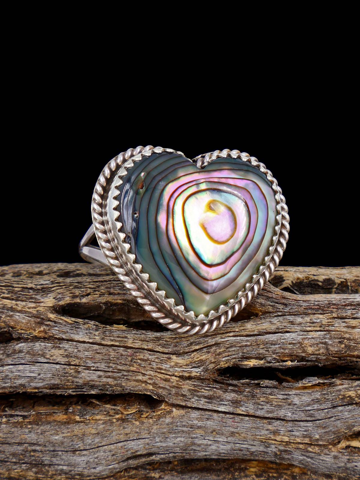 Navajo Sterling Silver Abalone Heart Ring, Size 9