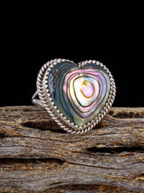 Navajo Sterling Silver Abalone Heart Ring, Size 9