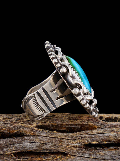 Navajo Sonoran Gold Turquoise Sterling Silver Ring, Size 8 1/2