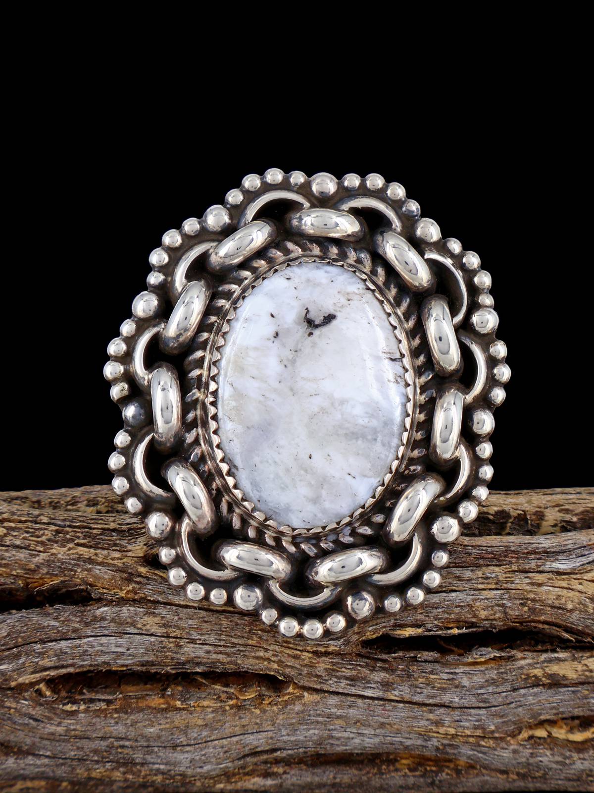 Navajo White Buffalo Sterling Silver Ring, Size 7