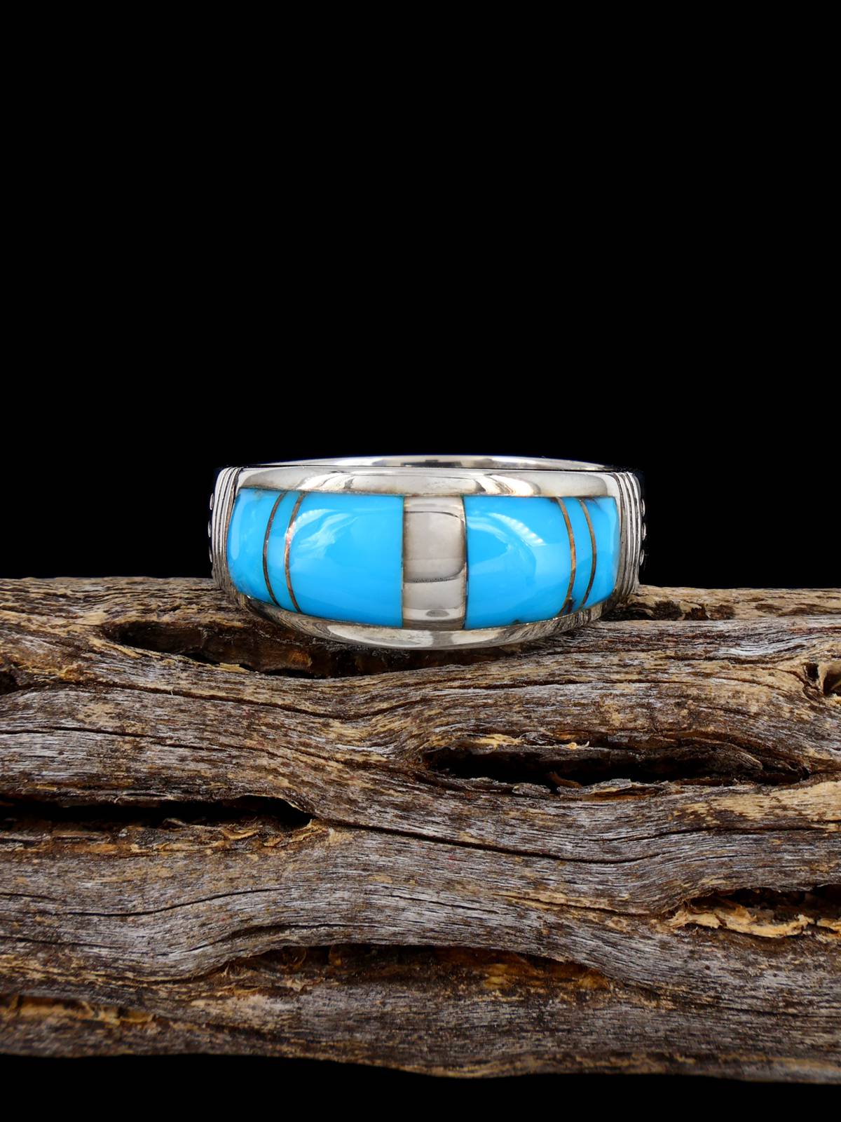 Bague incrustée de mosaïque turquoise Navajo, taille 11 1/2