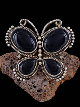 Large Navajo Black Onyx Butterfly Sterling Silver Ring, Size 9