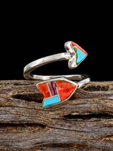 Navajo Turquoise and Spiny Oyster Inlay Arrow Ring, Adjustable