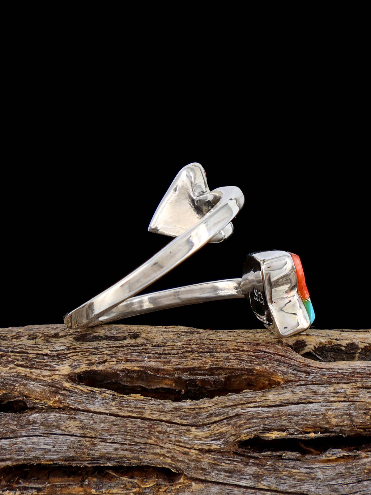 Navajo Turquoise and Spiny Oyster Inlay Arrow Ring, Adjustable