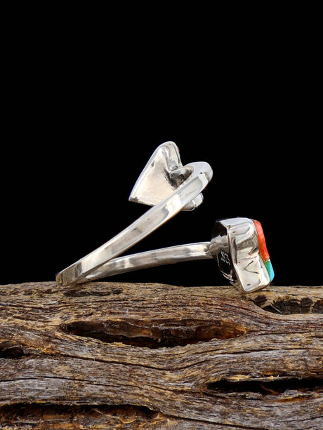 Navajo Turquoise and Spiny Oyster Inlay Arrow Ring, Adjustable