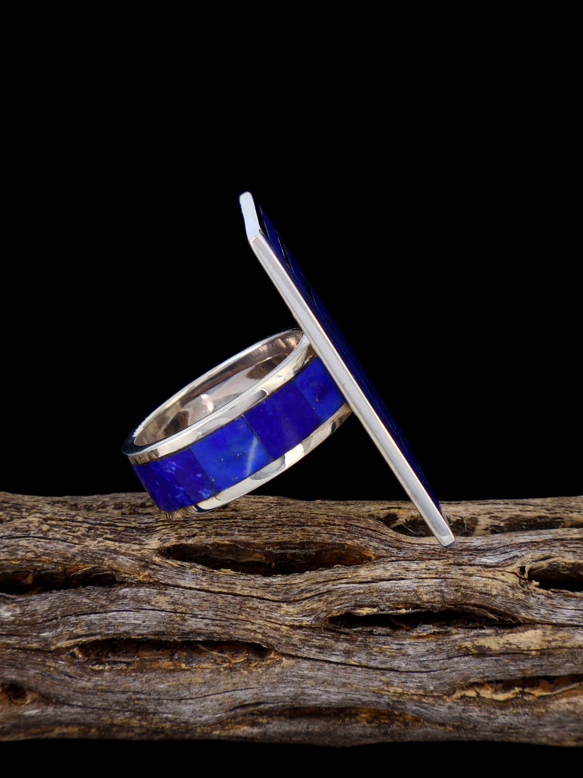 Sterling Silver Zuni Lapis Inlay Ring, Size 11 - PuebloDirect.com