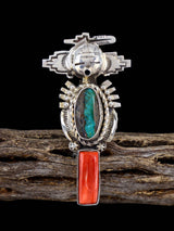 Navajo Turquoise and Spiny Oyster Kachina Ring, Size 7 1/2 - PuebloDirect.com
