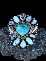LARGE Navajo Sterling Silver Turquoise Cluster Ring, Size 8 1/2 - PuebloDirect.com