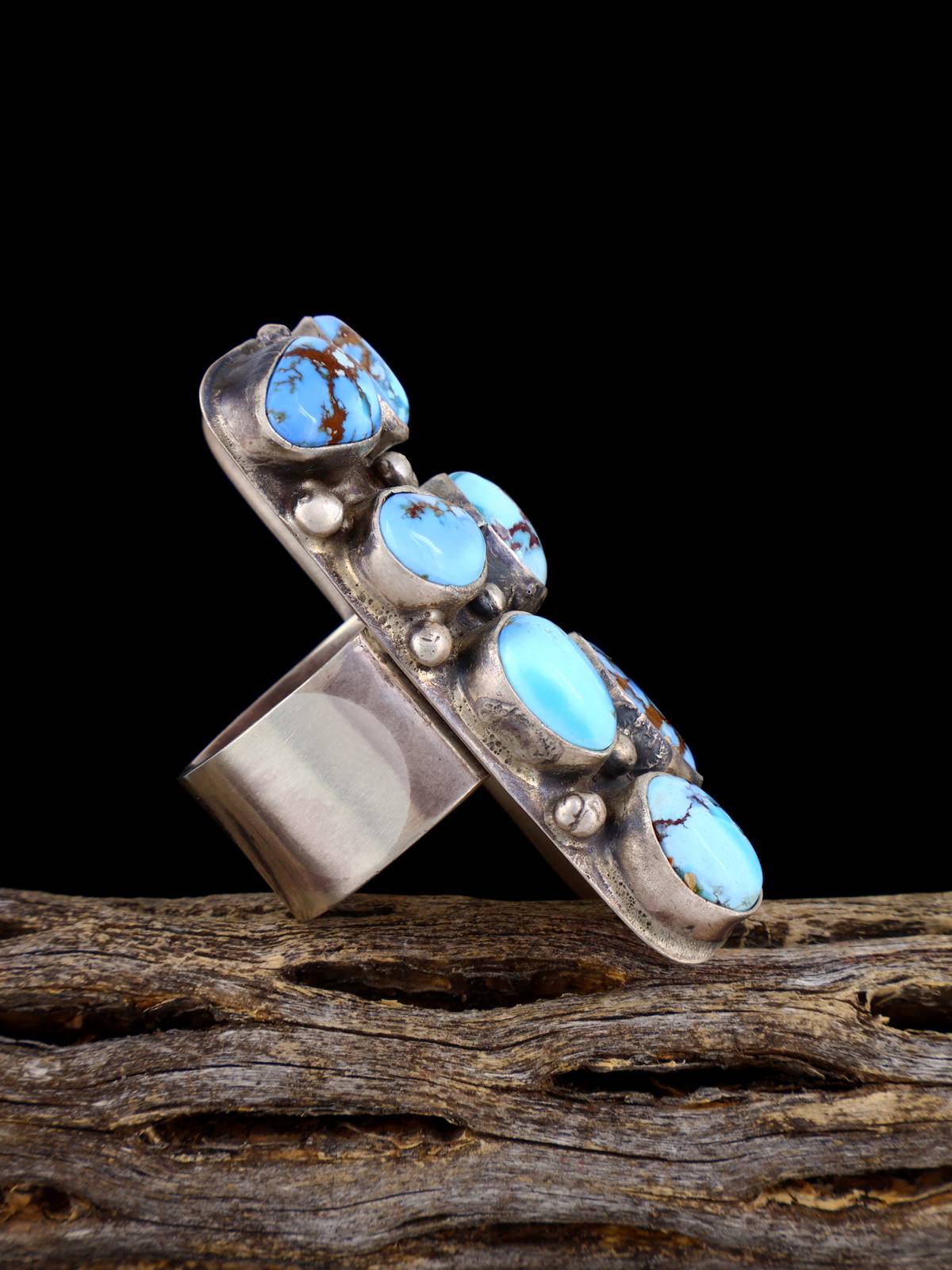 Navajo Golden Hill Turquoise Cluster Ring, Size 11 - PuebloDirect.com