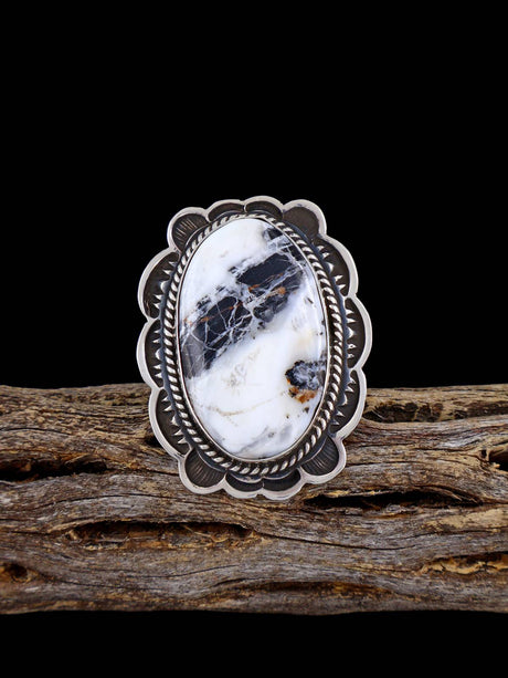 White Buffalo Sterling Silver Ring Adjustable Size 7 1/2 - PuebloDirect.com