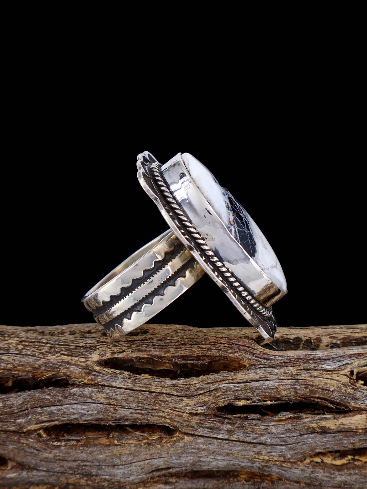 White Buffalo Sterling Silver Ring Adjustable Size 7 1/2 - PuebloDirect.com